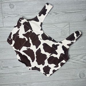 Cropped tank top brown and tan lonestar cow print cropped top shirt festival l